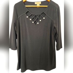 Diana Belle Black Top with Silver Accents Size 2x